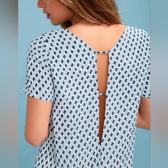 NWT LULU'S Santa Monica Light Blue Print Shift Dress - Picture 8 of 10